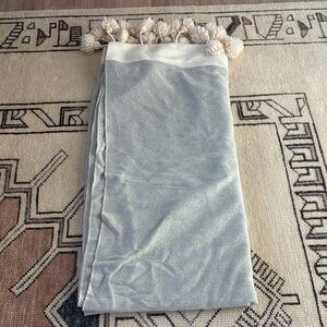 Morrocan handmade Cream and Gray wool blanket with Pom pom tassels